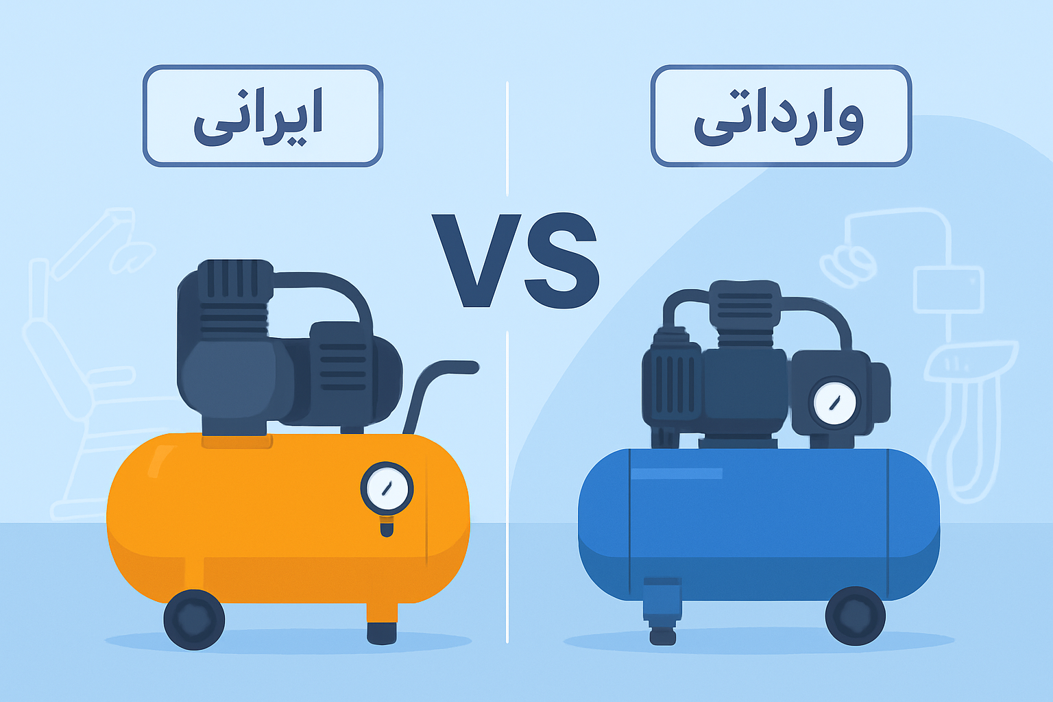 کمپرسور اویل‌فری داخلی یا وارداتی؟ کدام برای شرکت‌های تجهیز مطب به‌صرفه‌تر است؟