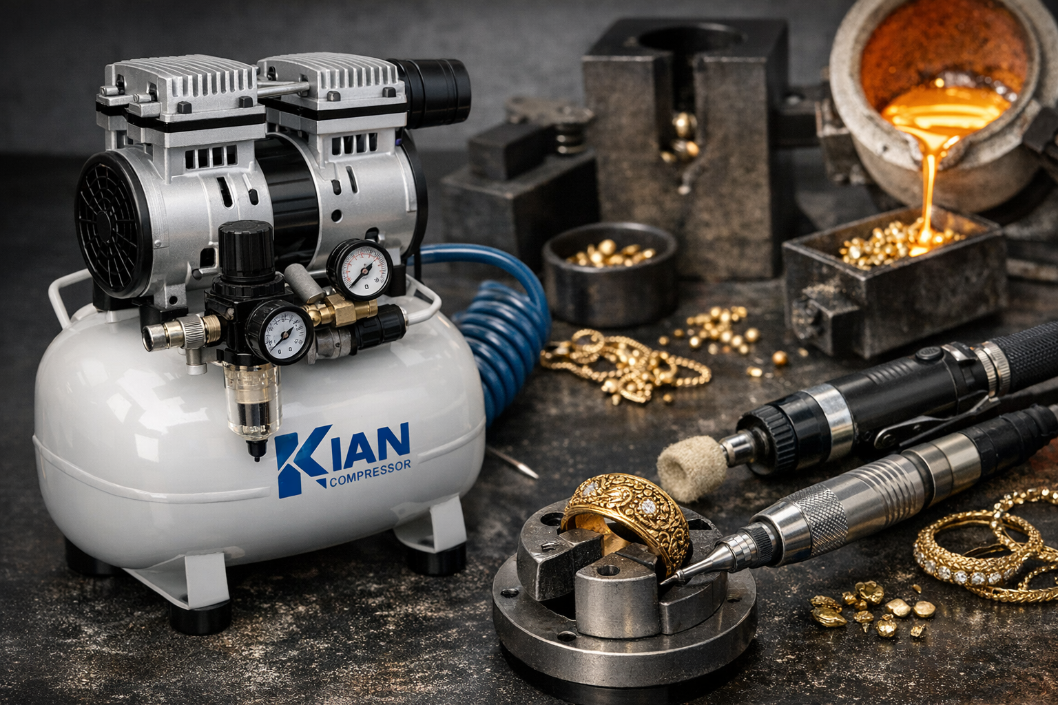 کاربرد کمپرسور در طلاسازی | انتخاب بهترین کمپرسور برای کارگاه طلا و جواهر