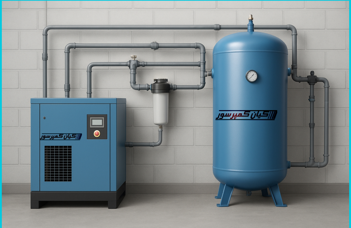 طراحی سیستم ذخیره و توزیع هوای فشرده در کارخانه‌ها | اصول لوله‌کشی و انتخاب مخزن مناسب