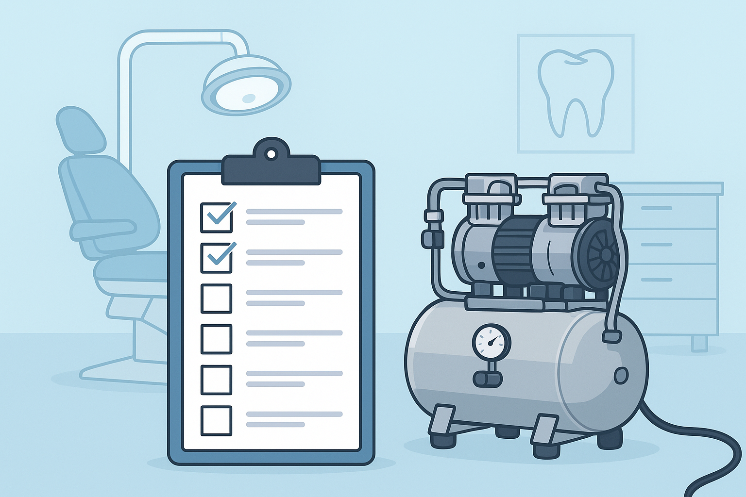 📝 چک‌لیست نگهداری ماهانه کمپرسور اویل‌فری برای دندانپزشکان